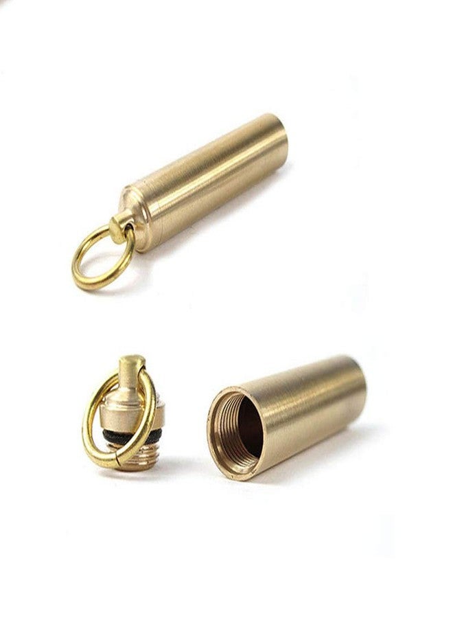 EORTA 2 Pieces Mini Pill Fob Portable Keyring Boxes Waterproof Brass Bottles Medicine Case Dispenser Tablet Container Single Chamber Holder for Travel Outdoor Sports, Golden - Image 1